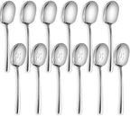 SOLEADER Extra Large Serving Spoons Set of 12,Foodgrade 18/8 12 Inch Stainless Steel Slotted Spoon and Serving Spoon,Buffet Serving Utensils,Spoons Silverware,Cooking Spoon,Pasta Spoon,Mixing Spoon