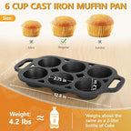 Pre-Seasoned Cast Iron Muffin Pan - 6-Cup Nonstick Cupcake Pan, 2 Piece Set