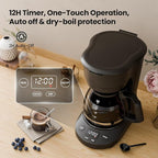 Kismile Compact Coffee Maker with LED Display, Small Drip Coffee Machine with Anti-Drip System, Timer, Auto Shut-Off, Dry-Boil Protection, Removable Funnel, Ideal for Home & Office (Black)