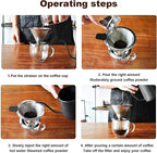 Slow Drip Paperless Coffee Filter, Pour Over Coffee Dripper, Reusable Pour Over Coffee Maker for Single Cup Brew, Double Mesh Design of Stainless Steel Cone Filter, with Clean Brush (1-4 cups)