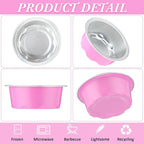 Eaasty 150 Pcs Baking Cups with Lids, 1.6 oz Muffin Cupcake Liners Aluminum Foil Mini Cake Pans Small Disposable Ramekins Flan Containers with Lids for Weddings, Birthday, Various Holiday (Pink)