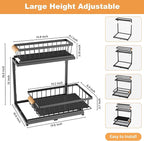 Under Sink Organizer, 2 Tier Under Sink Organizers and Storage, Slide Out Pull Out Cabinet Organizer Shelf, Metal Sliding Drawer for Kitchen Bathroom Pantry Cabinet Closet Organization Rack