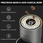 wirsh Burr Coffee Grinder, Single Dose Coffee Grinder T38 Plus with Anti-Static Tech and Stepless Grind Settings from Fine to Coarse for Espresso,Drip,French Press,Home&Travel Use