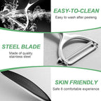 Vegetable Peeler - Stainless Steel Ultra Sharp Shape Potato Peelers, Non-Slip Soft Grip Handle, Y and I Effortless Carrot & Fruit Peeling 5-in-1 Peeler Set