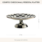 MACKENZIE-CHILDS Enamel Pedestal Serving Platter, Decorative Serving Dish for Food, Small, Black-and-White Courtly Check