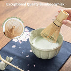8 Pcs Matcha Whisk Set - HTRCXB Matcha Set with Ceramic Bowl, Bamboo Whisk & Holder, Scoop, Sifter, Measuring Spoon, Scoop Rest & Tea Towel, Complete Gift Kit for Beginners & Tea Lovers