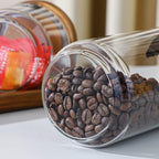 Glass Storage Containers Set of 4, 15 FL OZ High Borosilicate Glass Jars Kitchen Food Canisters with Acacia Wood Lids for Coffee Beans/Sugar/Tea/Nuts