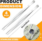 Yaomiao 4 Packs Bar Tweezers Long Garnish Tongs Bar Tweezers Stainless Steel Korean Bbq Tongs for Bartender Cocktail Cooking Food(Silver,8 Inch)