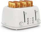 Toaster 4 Slice, Retro Stainless with 6 Bread Shade Settings,1.5''Wide Slots Toaster with Cancel/Defrost/Reheat Functions,Dual Independent Control Panel, Removal Crumb Tray (White)