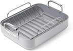 Caraway Roasting Pan - 16x13” Roasting Pan with Rack - Non-Stick Ceramic Coated - Non Toxic, PTFE & PFOA Free - Oven Safe & Compatible with All Stovetops - Gray