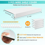 5 Pcs Wire Shelf Cover, 33X16X3 Inch Carbon Fiber Material Shelf Covers for Pantry Shelves(Not Wood), Waterproof Removable Closet Shelving Liner for Home Kitchen,Office Organization - White