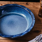 Ceramic, 9 Inches Pie Plate, Pie Dish for Dessert Kitchen, Round Baking Dish Pan for Dinner, Wrapping Upgrade, Reactive Glaze (Nebula Blue)