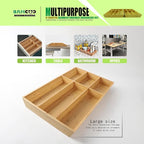 V-Shaped Extra Large Bamboo Drawer Organizer Set of 2, Kitchen Cutlery Tray Utensil Plate, Flatware&Silverware Storage Box, Wood Organizer for Bedroom, Living Room (19.6"x14.6" & 19.6"x12.4")