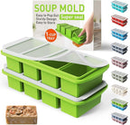 Silicone Freezer Tray with Lid Soup Freezer Container Molds with Steel Reinforced Rim Big Ice Cube Molds Pebble Ice Tray Soup Cubes Baking Dish Freezer Safe Food Storage Containers Kitchen Gadgets