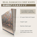 SHAN ZU Damascus Knife Set, Copper & Damascus Steel Japanese Kitchen Knives, High Carbon 33 Layer Hand Forged Utility Knife Professional Sharp Kitchen Knife with Maple Wood Handle