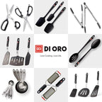New DI ORO 2-Piece Kitchen Tongs Set (9-Inch and 12-Inch) – Stainless Steel with Non-Stick 480F Heat-Resistant Silicone Tips – Great Tool for Cooking, Serving, and Barbecuing - Dishwasher Safe (Red)