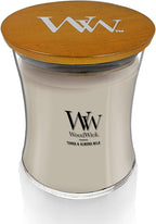 WoodWick Tonka & Almond Milk Gifts for Women and Men, 9.7 oz Medium Hourglass Candle with Crackling Wick