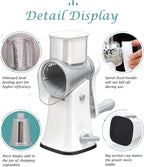 Ourokhome Rotary Cheese Grater Shredder, Multifunction 5 in 1 Kitchen Manual Speed Round Mandolin Food Slicer Vegetable Shooter Potato Hashbrown Grinder for Nut, Carrot, Radish, Cucumber, White