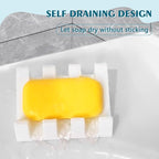 Self Draining Soap Dish,Silicone Suction Cup Soap Holder, Bathroom Soap Dish for Bar Soap,Can Extend Soap Life,Bathroom, Bath Tub, Kitchen Sink (3, White)
