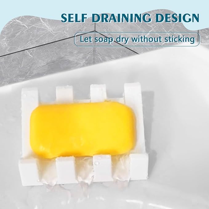 Self Draining Soap Dish,Silicone Suction Cup Soap Holder, Bathroom Soap Dish for Bar Soap,Can Extend Soap Life,Bathroom, Bath Tub, Kitchen Sink (2, White)