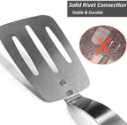 Stainless Steel Flexible Spatula Turner, VOVOLY Thin Metal Slotted Spatula for Cast Iron Skillet, Thin Blade and Heat Resistant Silicone Handle, Great for Egg, Cookie, Meat, Crep, Medium