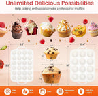 Silicone Muffin Pan with Metal Reinforced Frame - 12 Cups Muffin Pan With 24 Cups for Homemade Muffins, Cupcakes, Oven and Dishwasher Safe - Set of 2, Rainbow Dots