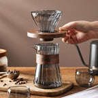 Bincoo Pour Over Coffee Maker Set - 500ML Glass Coffee Server Coffee Carafe with Walnut Dripper and 50PCS Paper Filter, Drip Coffee Maker Set for Home Café Restaurant