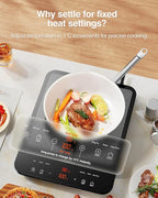 Portable Induction Cooktop, 1°C Precision Control, Dual Temp Display, 1L Boils in 4 Mins, Ultra-Slim 26mm Burner, 6 Cooking Modes, 3-Hour Timer, Glass Surface, for Magnetic Cookware Only