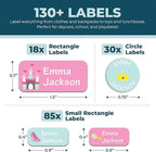 Personalized Daycare Name Labels for Kids (130 Labels) - Custom Waterproof Name Stickers for Clothing Tags, Water Bottles, Lunch Boxes and School Supplies (Princess)