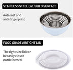 White Mixing Bowls with Lids Set of 7, Stainless Steel Nesting Bowl with Khaki Lid for Non-slip Mixing Prepping Storing Serving, 7 Sizes-7/3.6/2.7/2.1/1.5/1/0.8 QT