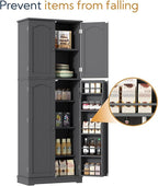 Yusong 64'' Grey Kitchen Storage Cabinet, Tall Pantry Cabinet with Doors and Shelves, 17 Cubic Feet, Freestanding for Kitchen, Dining, Living Room