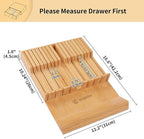 Utoplike In-drawer Knife Block Bamboo Kitchen Knife Drawer Organizer Large, Handle Steak knife Holder without Knives, Fit for 16 Knives and 1 Sharpening Steel (Knives & Sharpening Not Included)