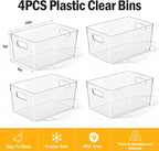 Clear Pantry Organizer Bins, Plastic Organizers & Storage Containers, Cabinet Organizer, Home Organization Must Haves for Kitchen, Laundry Room, Office, Closet & Freezer (4 Pack)