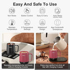 Temperature Control Smart Mug, Self Heating Coffee Mug LED Display, 180 Min Battery Life - Hot up to 149℉ Fast Wireless Charger Base Improved Design coffee serving sets(12oz, Dusty Rose)