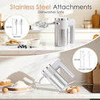 Powerful 600W Hand Mixer, 5-Speed Electric Hand Held Mixer for Baking, Lightweight Stainless Steel Hand Beaters *2 & Dough Hooks*2 with Eject Button, Kitchen Mixer for Cream, Cookies, Dough-Grey