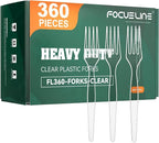 FOCUSLINE 360 Count Clear Plastic Forks Heavy Duty, Solid and Durable Premium Disposable Forks Bulk, Suitable for Catering, Parties, Events and Everyday Use
