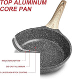 Caannasweis Nonstick Granite Frying Pan Skillet, Non Stick Omelette Fry Pans, Omelet Egg Pan, Stone Cookware Chef's Pan, Induction Compatible, PFOA Free (Gray, 9.5 Inch with Lid)