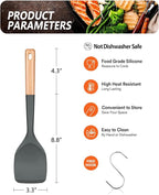 Nonstick Silicone Spatula, Non Scratch Flexible Edge for Pans, Slip Resistant comfortable Wooden Handle, Heat Resistant BPA-Free Kitchen Spatulas for Cooking, 13.2 Inch, Grey