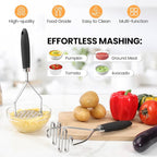 2Pcs Potato Masher, Premium Stainless Steel Mashed Potato Masher Kitchen Tool with Silicone Handle, Integrated & Wire Food Smasher Set for Mashing Potatoes, Veggies, Fruits, Avocado, Meat