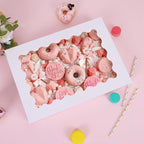 Moretoes 24pcs Bakery Boxes, 14x10x2.5 Inch Treat Boxes with Window for Chocolate Covered Strawberries, Donuts, Pies, Muffins and Pastries (White)