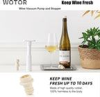 WOTOR Wine Saver Vacuum Pump with 20 Stoppers, Wine Stopper & Preserver, Reusable Bottle Sealer Keeps Fresh, Ideal Accessories Gift, Flat Handle (White)