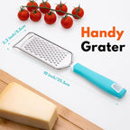 Rainspire Professional Cheese Graters for Kitchen Stainless Steel Handheld, Metal Lemon Zester Grater With Handle For Cheese, Chocolate, Spices, Kitchen Gadgets Tools, Soft Grip Handle (Blue)