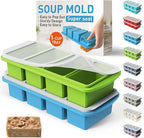 Silicone Freezer Tray with Lid Soup Freezer Container Molds with Steel Reinforced Rim Large Ice Cube Tray Makes 8 Perfect 1 Cup Portions Cubes Storage Food silicone Ice Cube Molds Housewarming Gifts