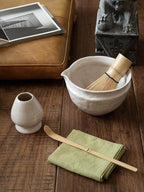 6-pcs Japanese Matcha Whisk Set with Handmade Wabi-Sabi Ceramic Bowl(Chawan),Bamboo Chasen, Whisk Holder, Scoop, Sifter & Tea Towel,Matcha Ceremony Kit,(Light Veil Gray)