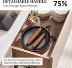 YUTANN 10 Inch Nonstick Cast Iron Pan - Pre-Seasoned Skillet with Oil-Saving Diamond Textured, Removable Acacia Wood Handle, Compatible with All Stovetops & Oven