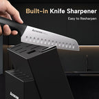 Astercook Knife Set, 15 Pieces Kitchen knives Set with Built-in Sharpener, High Carbon German Stainless Steel Chef Knife Block Sets, Sharp & Rust Resistant Dishwasher Safe, Black