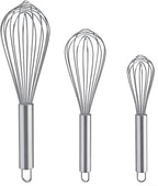 Whisks for Cooking, 3 Pack Stainless Steel Whisk for Blending, Whisking, Beating and Stirring, Enhanced Version Balloon Wire Whisk Set, 8"+10"+12"
