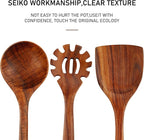 FJNATINH 3-Piece Teak Wooden Wok Spatula Set, Wooden Kitchen Utensil Set, 100% Natural Teak Wood Cooking Utensils