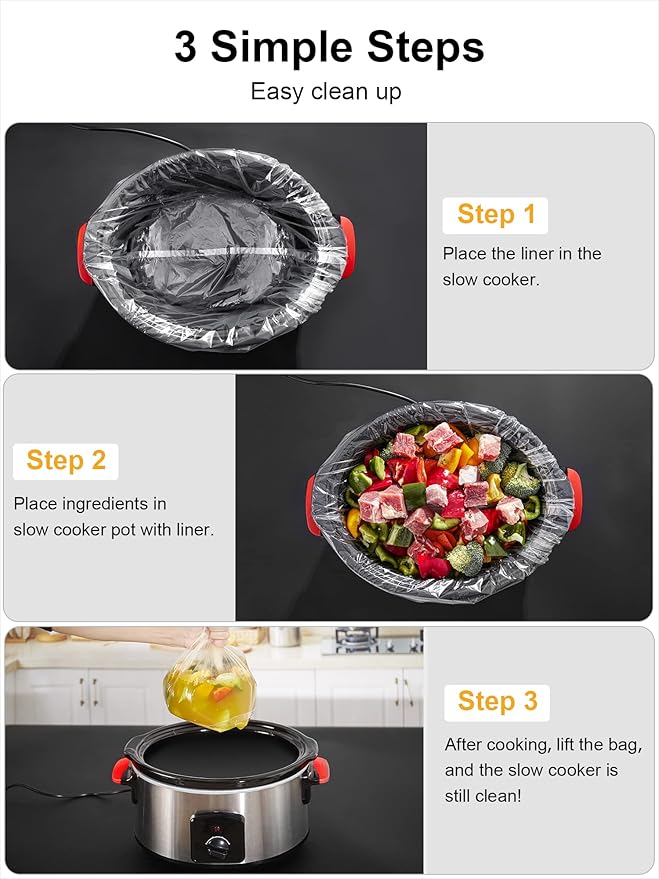 SMARTAKE Slow Cooker Liners, Large Size 13"x 21" Disposable Cooking Bags, Fit 3QT to 8QT for Slow Cooker, Cooking Trays, Suitable for Oval & Round Pots, 15 Liners