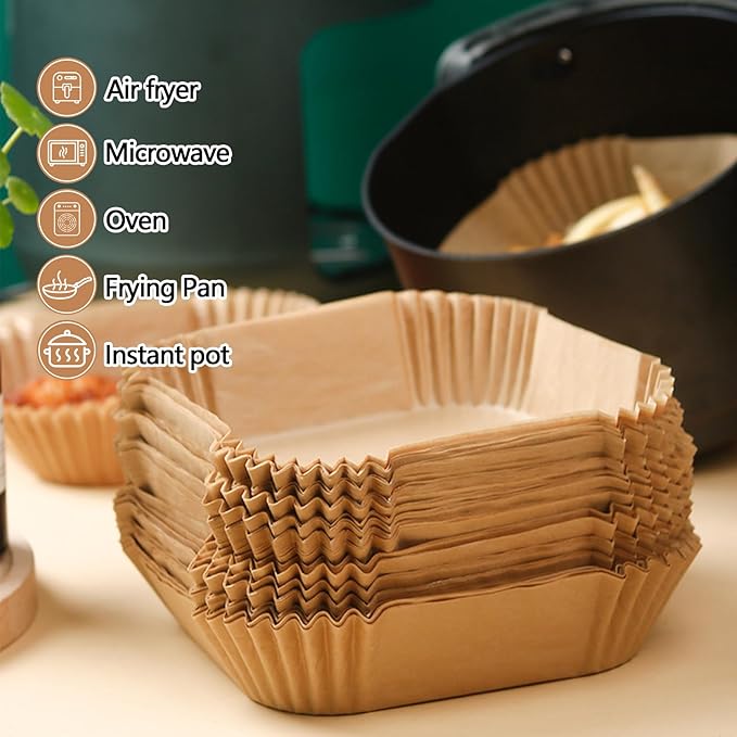 10 Inch Air Fryer Paper Liners, 150Pcs Air Fryer Liner Disposable, Oil-Proof & High-Temperature Resistant Parchment Baking Paper for Air Fryer, Microwave and Oven（Bottom Is 9 Inch）